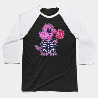 Adorable Pink T-Rex Dinosaur Holding a Popsicle! Baseball T-Shirt